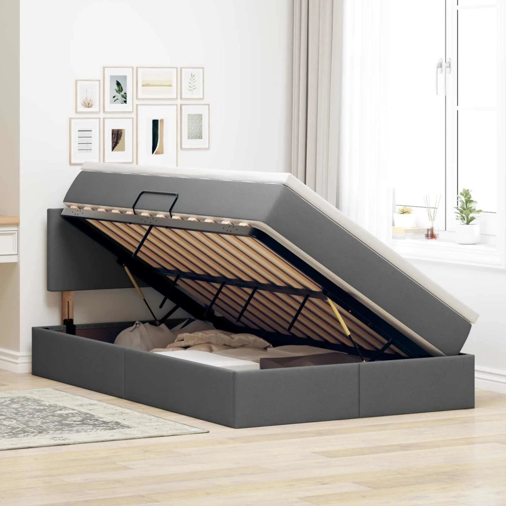 Letto con contenitore e LED Grigio scuro 120 x 190 cm Tessuto