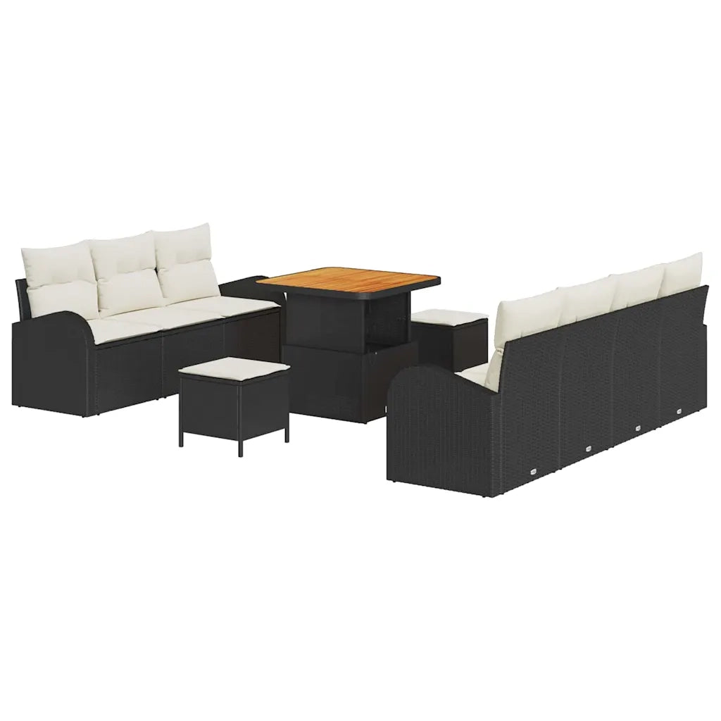 Set Divano da Giardino con cuscino 10 pcs Nero polyrattan 3362355