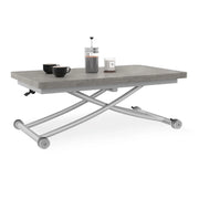 IDMarket - Tavolino 2 in 1 URBANA, trasformabile in tavolo da pranzo rettangolare, 100 cm, effetto cemento, base grigia
