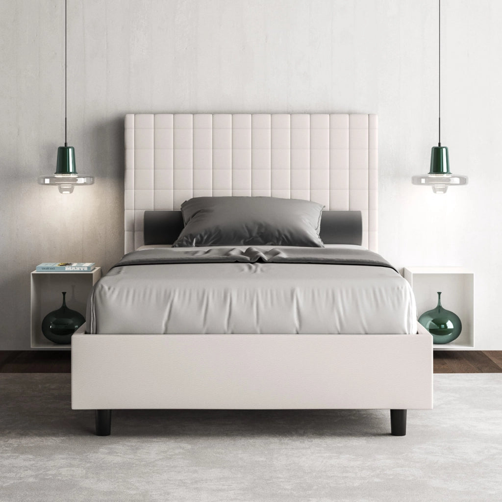 BS COM Letto una piazza e mezza contenitore imbottito 130x210 similpelle bianco