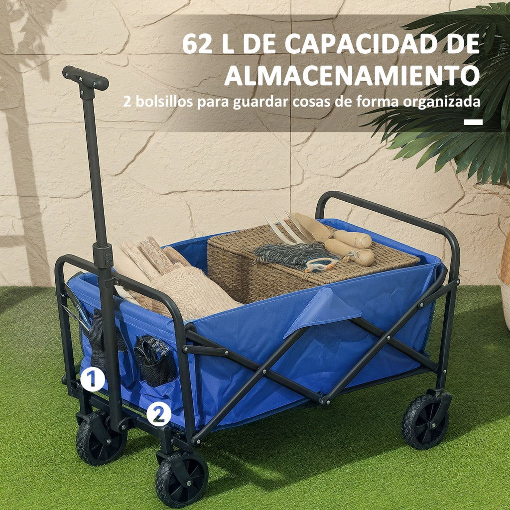 Carrello da Giardino Pieghevole con Ruote ¨C Zephmum ¨C Blu 64x42x27 cm