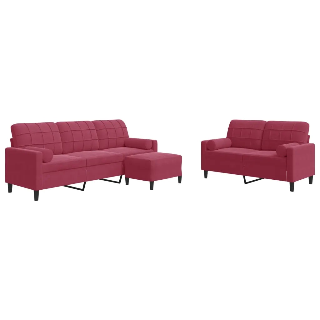 Set di Divani 3 pz con Cuscini e Rinforzi Rosso Vino in Velluto 3278425