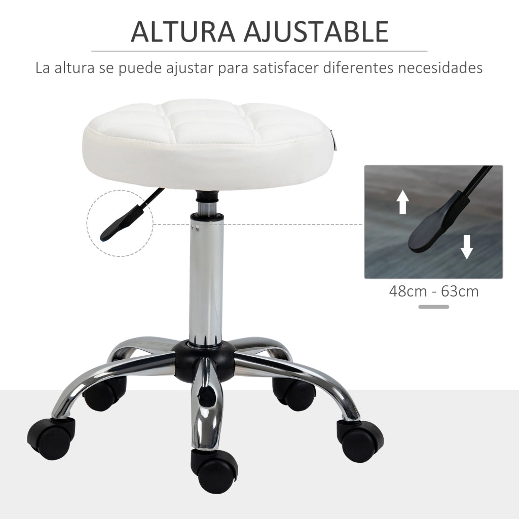 Sgabello girevole con ruote regolabile in altezza 48-63 cm ¨C Xylo ¨C bianco, rivestimento pelle PU ?35,5 cm