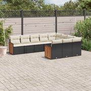 Set Divani da Giardino 10pz con Cuscini in Polyrattan Nero 3228016
