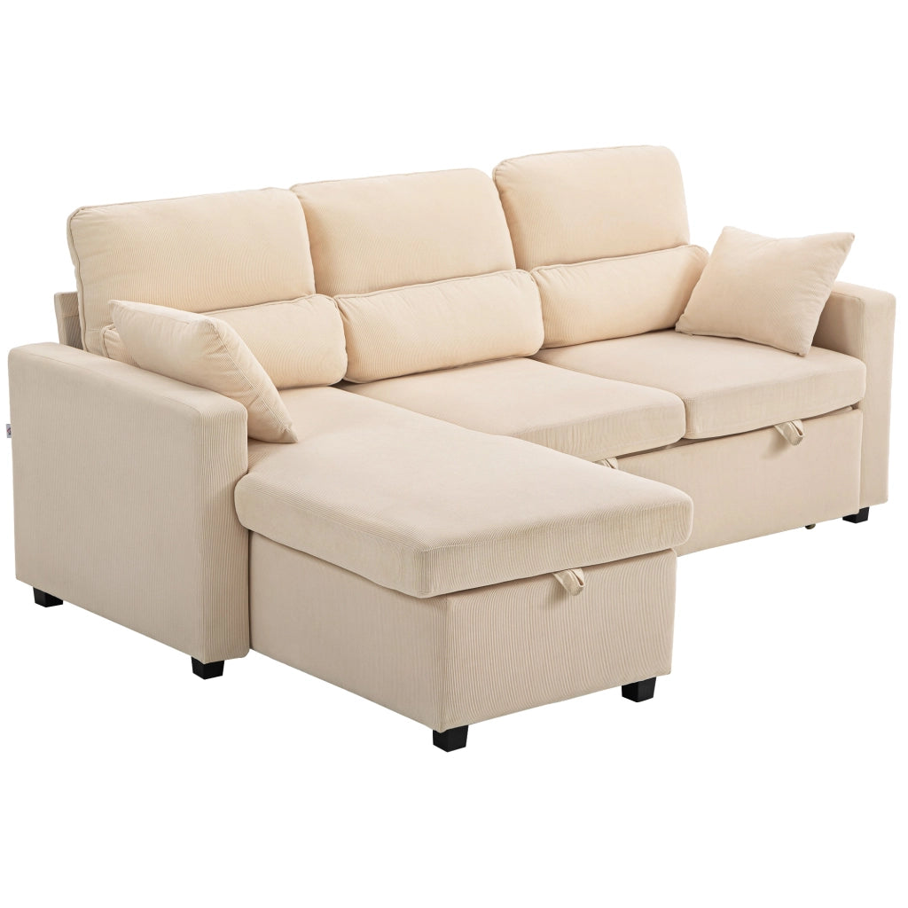 Divano letto con contenitore ¨C Xylo ¨C tessuto beige con cuscini
