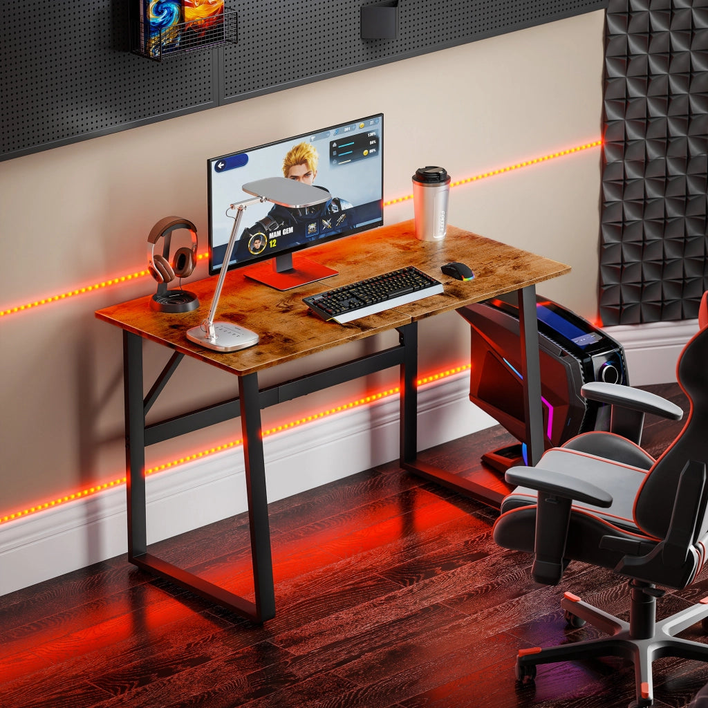 Scrivania per Camera Stile Industriale 120x60x76 cm con Angoli Arrotondati in Legno e Acciaio Nero e Marrone