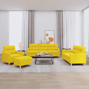 Set di Divani 4 pz con Cuscini Giallo Chiaro in Tessuto