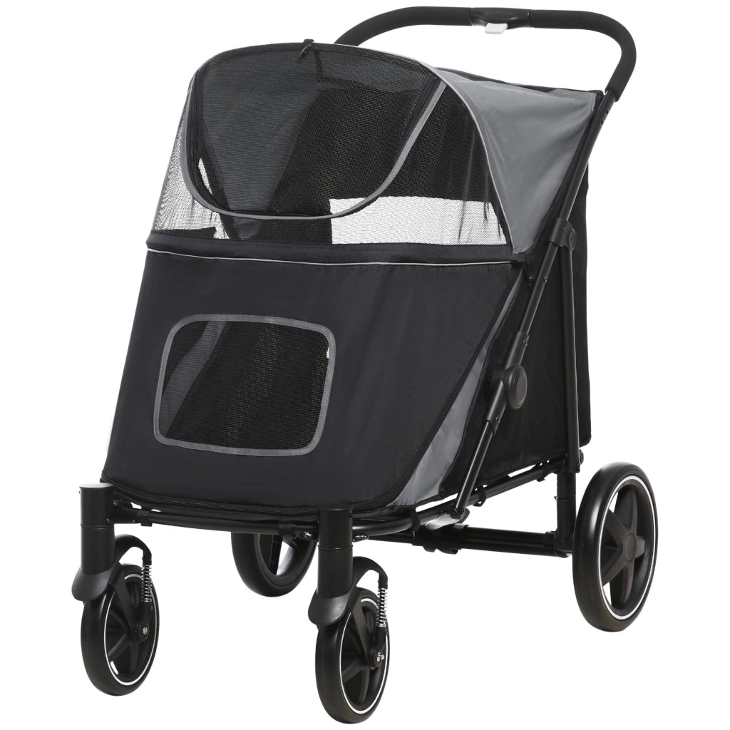 Carrello Trasportino per Cani Pieghevole ¨C Minimal ¨C Grigio e Nero 112x65x100 cm