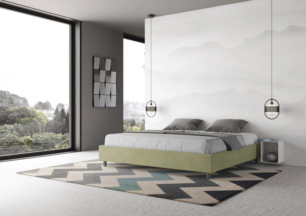 BS COM Letto con rete imbottito 180x190 microfibra tè verde