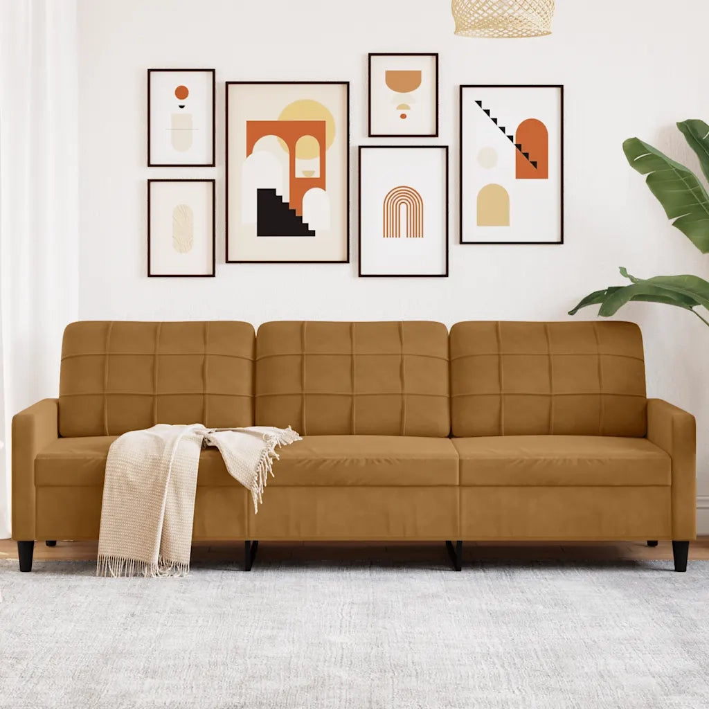 Divano a 3 Posti-Sofa 3 Posti Marrone 210 cm in Velluto