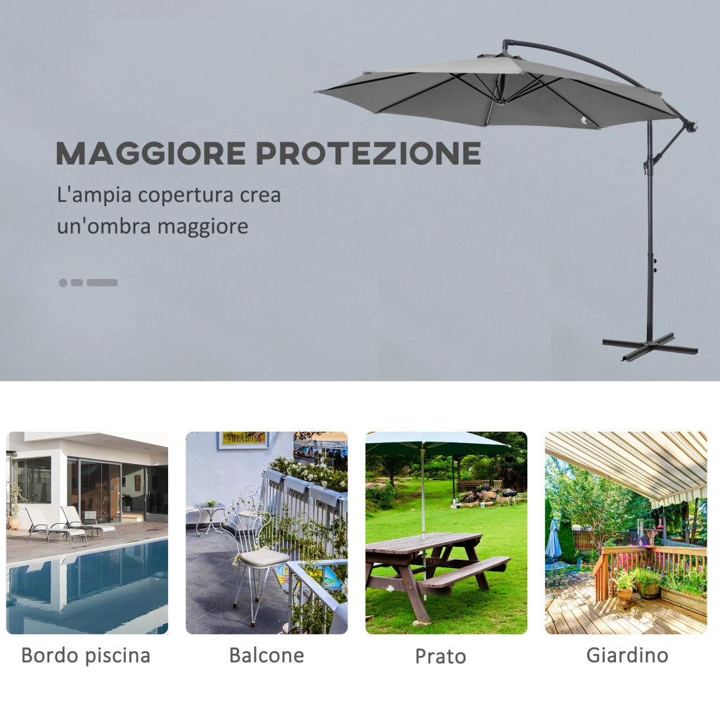 Ombrellone Decentrato 3x2.5m ¨C Xylo ¨C Acciaio Poliestere Anti-UV Grigio con Manovella