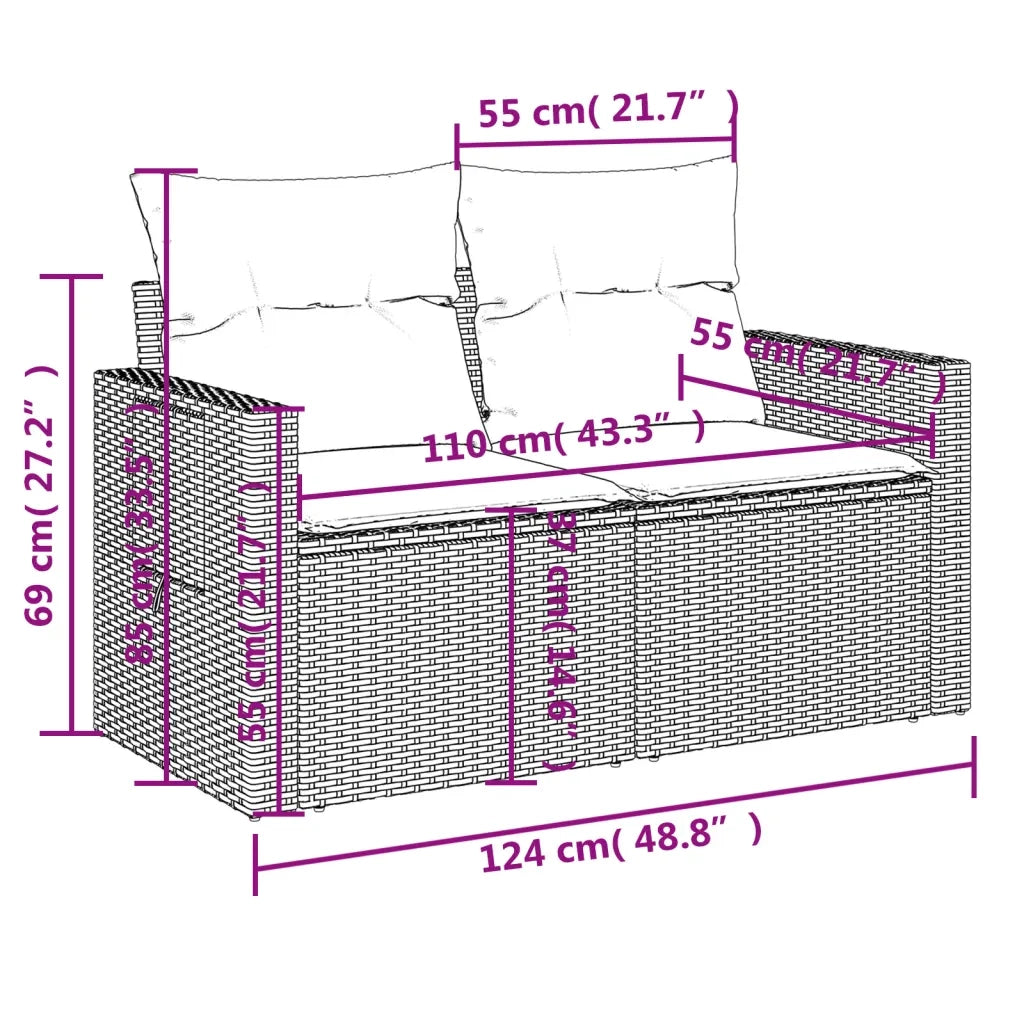 Divano da Giardino con Cuscini 2 Posti Grigio Chiaro Polyrattan 366185