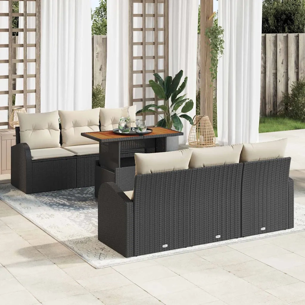 Set Divano da Giardino con cuscino 7 pcs Nero e crema 3349529