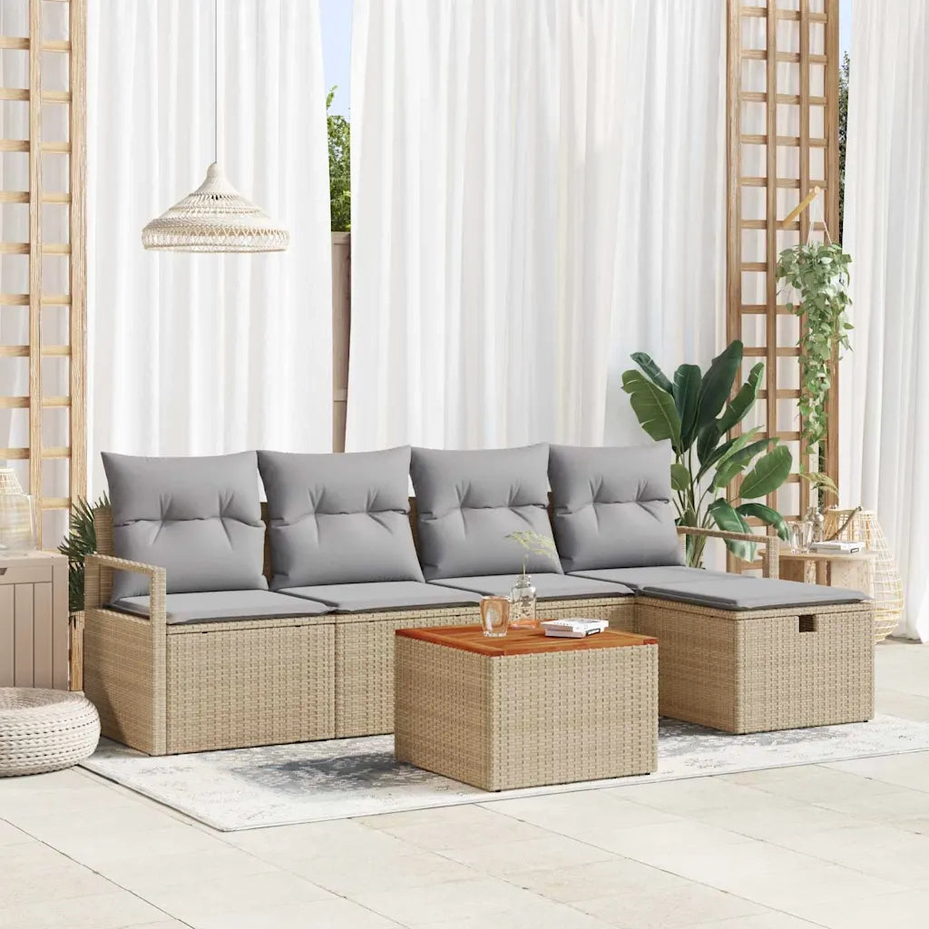 Set Divano da Giardino con cuscino 6 pcs Beige polyrattan 3359532