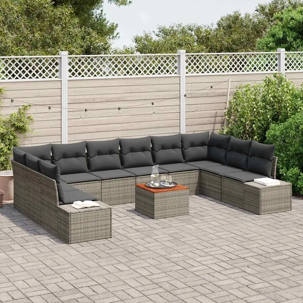 Set Divano da Giardino con cuscino 11 pcs Grigio polyrattan