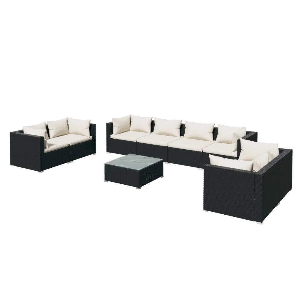 Set Divani da Giardino 9 pz con Cuscini in Polyrattan Nero 3102287