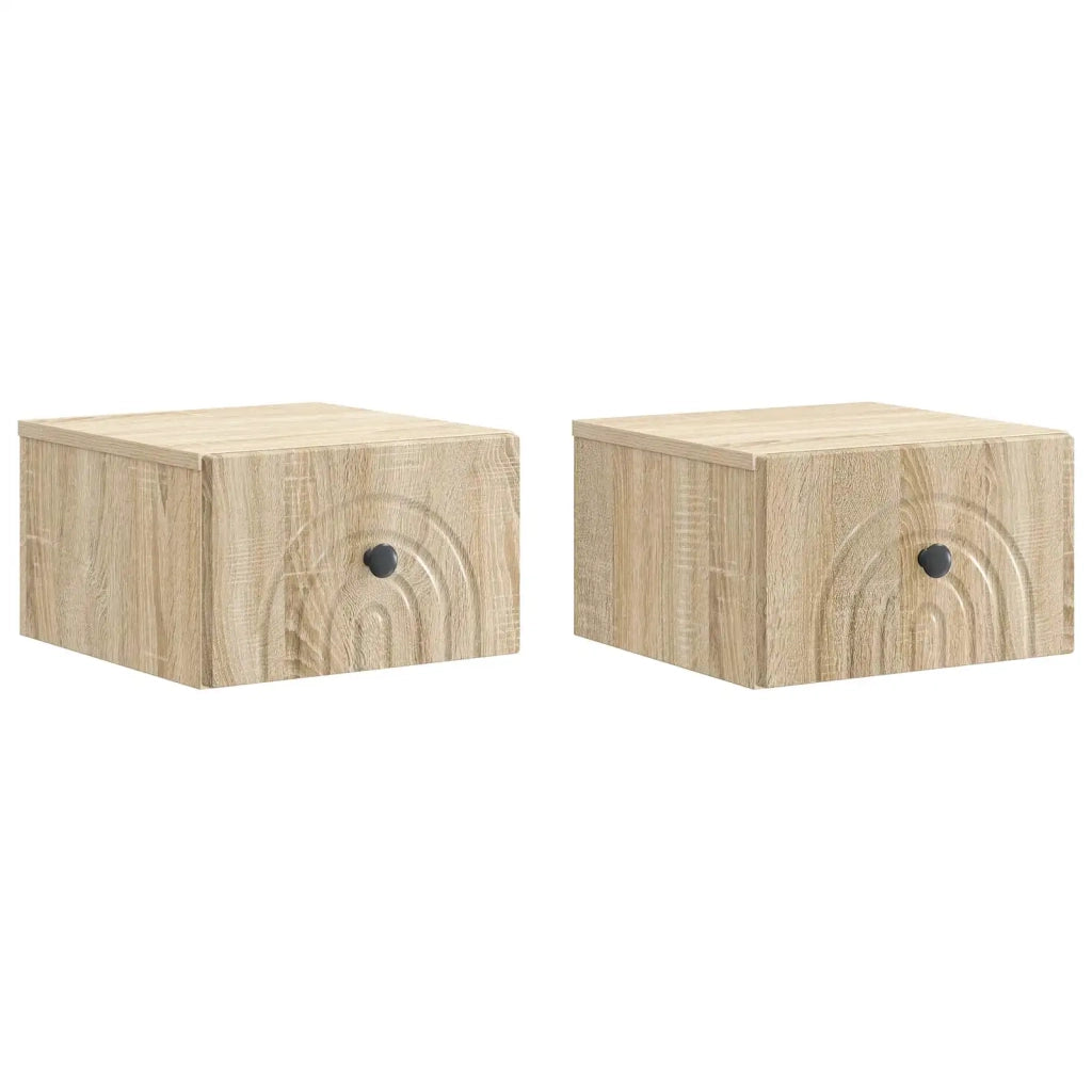 Set di 2 Comodini | Armadio da Notte | Mobiletto da notte a muro Rovere Sonoma 33 x 34,5 x 20 cm