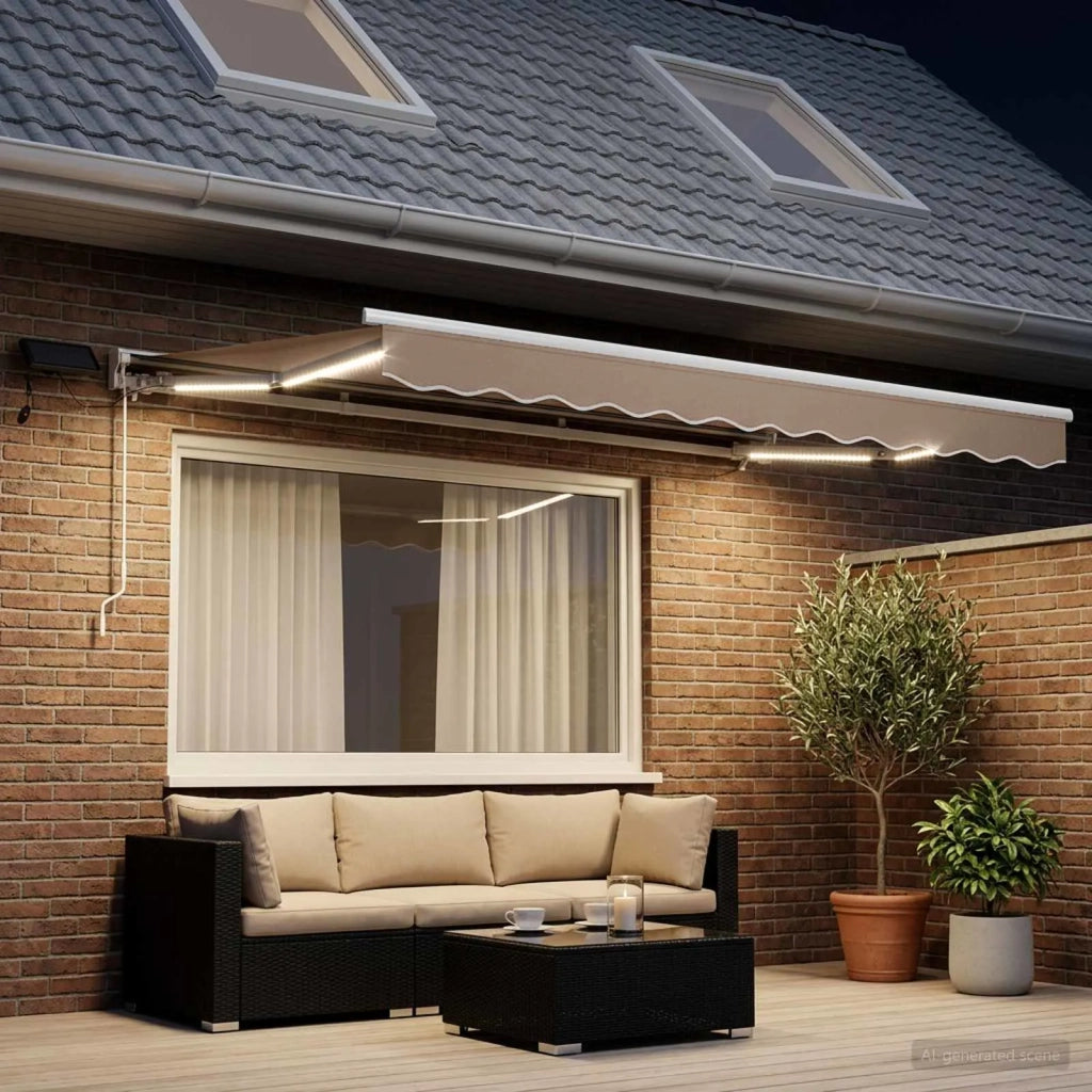Cornice per Tenda Manuale con LED Tortora 3,5 x 2,5 m 3426002
