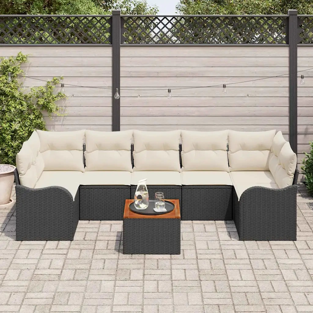 Set Divano da Giardino con cuscino 8 pcs Nero polyrattan 3347418