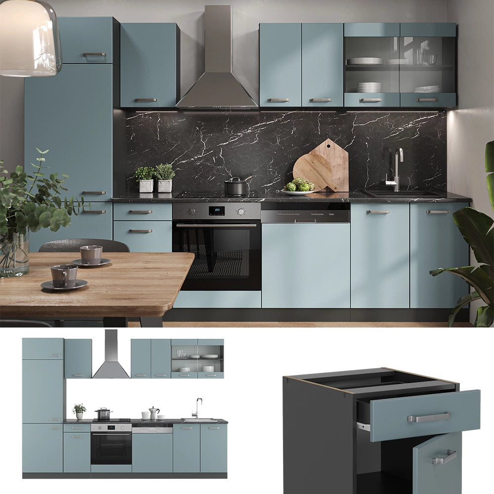 Vicco Cucina componibile Blu-grigio/antracite 300 cm , PL Marmo