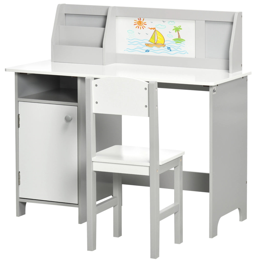 Tavolo e Sedie per Bambini ¨C Minimal ¨C Legno Bianco e Grigio 90x50x60