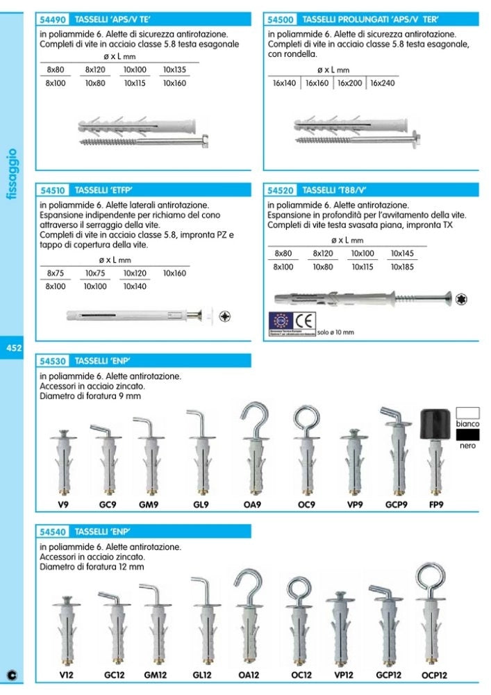 100pz elematic tassello enp/gc 12  gancio corto cod:ferx.6165
