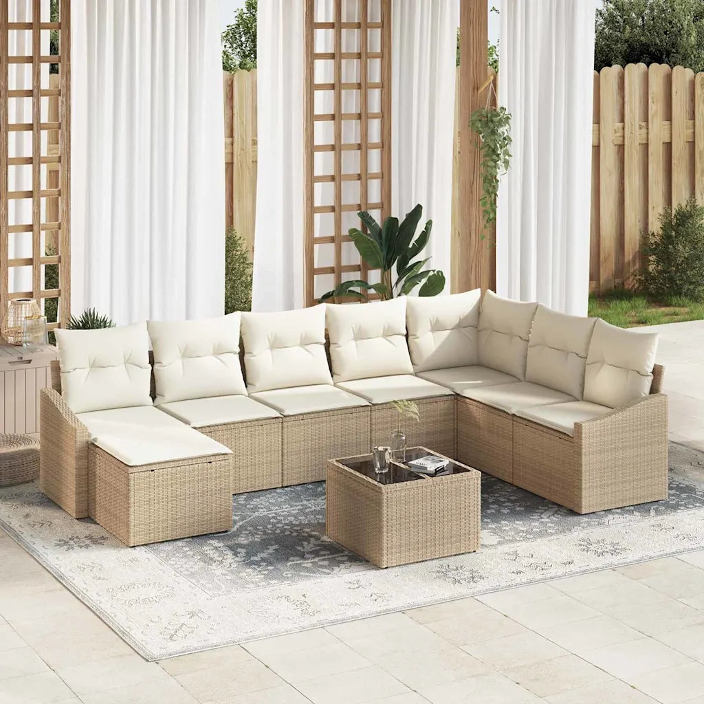Set di divani con cuscino 9 pcs Beige polyrattan 3346851
