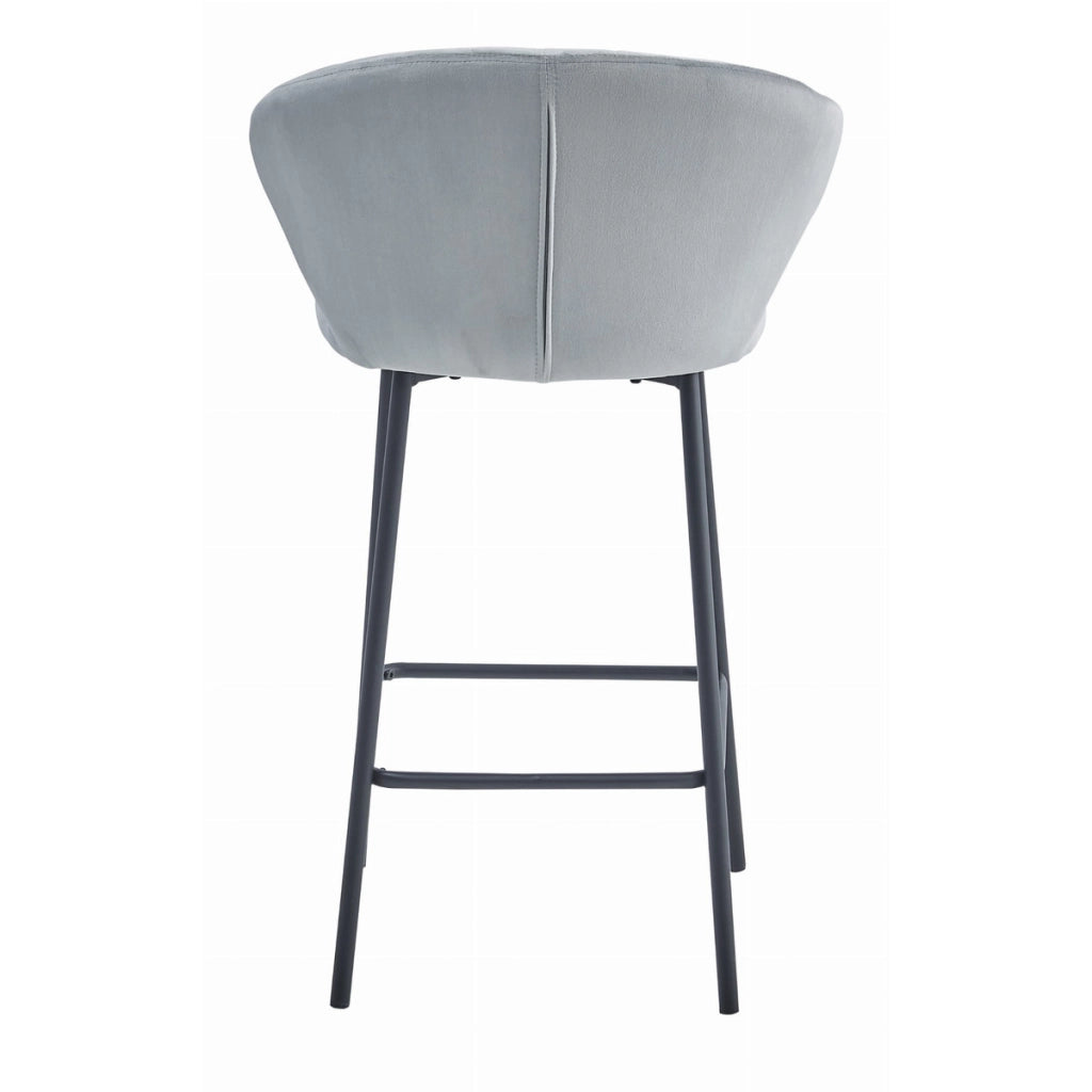 Sgabello bar Gatta in velluto grigio argento con gambe nere