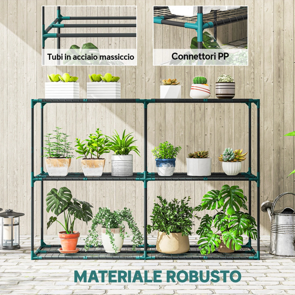 Portapiante a 3 Livelli ¨C Minimal ¨C Verde Scuro, Acciaio e Plastica, 143x48x100 cm