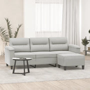 Divano a 3 Posti con Poggiapiedi Grigio Chiaro 180cm Microfibra
