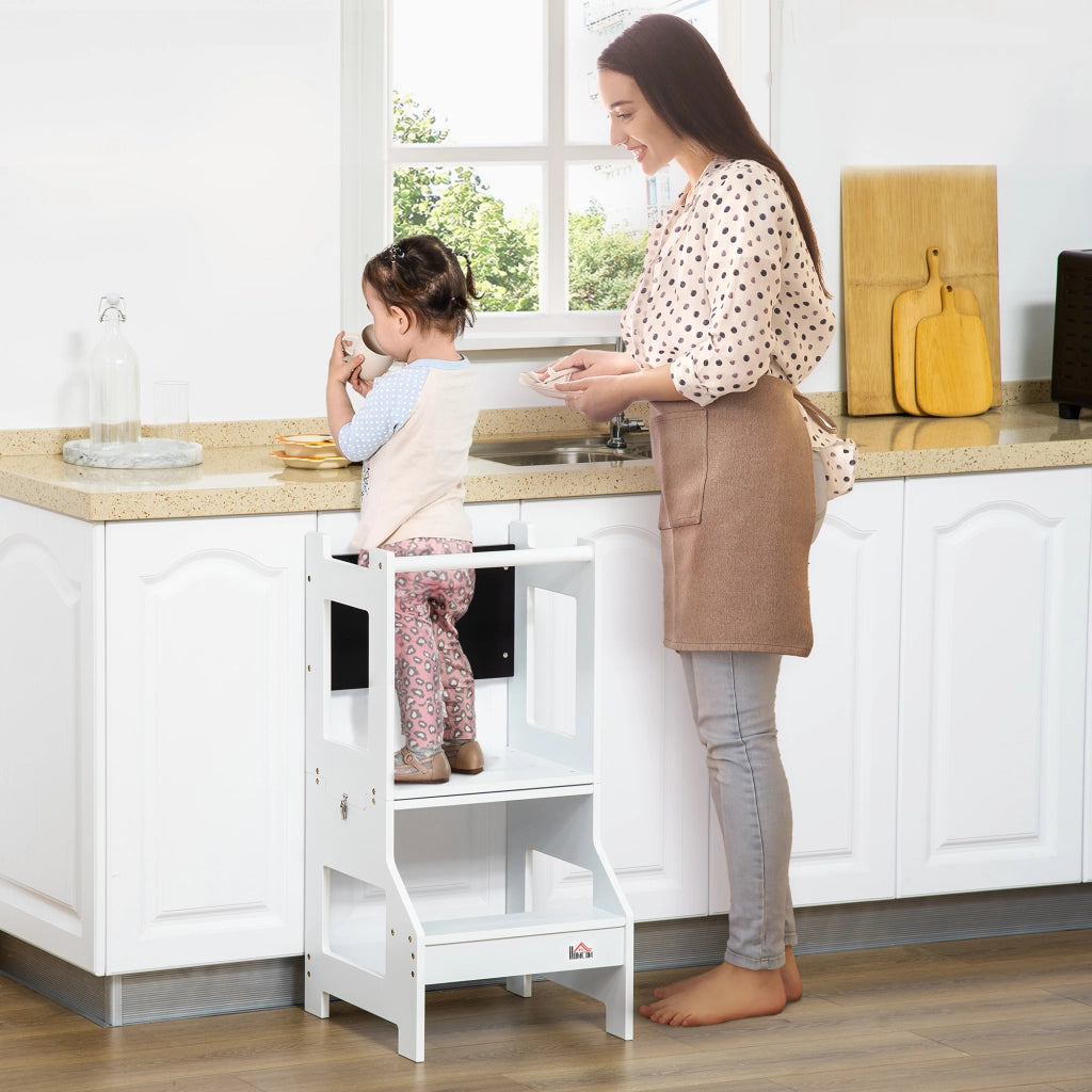 Torre di apprendimento 2 in 1 con scrivania e lavagna ¨C Xylo ¨C Bianco 42x44x86 cm