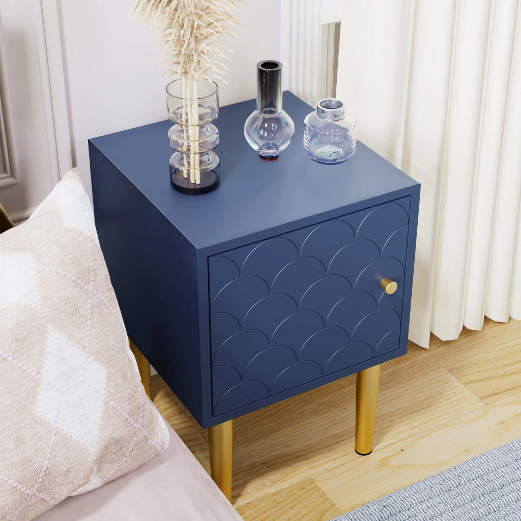 COMODINO 35x35x51 cm Marineblau in legno e metallo