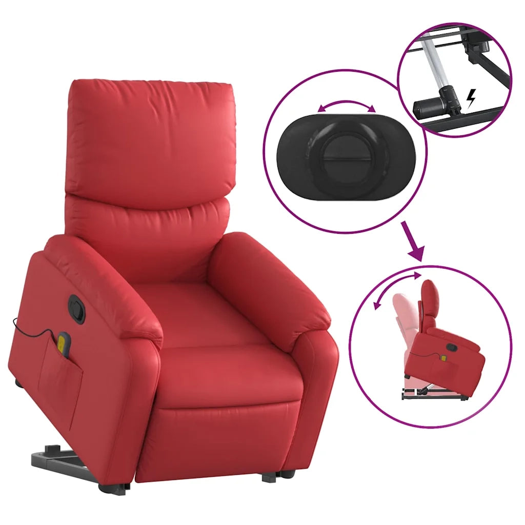 Poltrona | Sedia Relax Alzapersona Reclinabile Massaggio Rosso in Similpelle