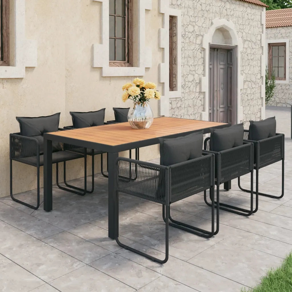 Set da Pranzo da Giardino 7 pz in Rattan PVC Nero e Marrone