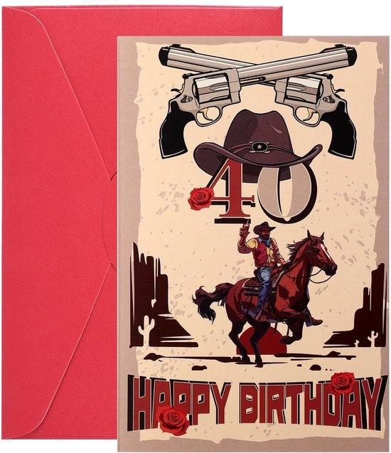 Carta di auguri divertente 40° - Carta di auguri uomo - Carta di auguri con busta - Multicolore - Idee regalo - 20,5x13,4cm