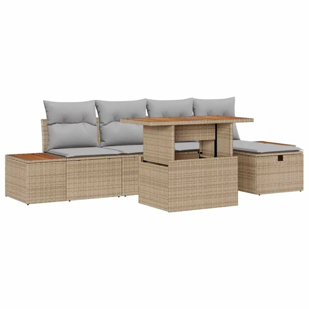 Set Divano da Giardino 6 pcs Beige polyrattan