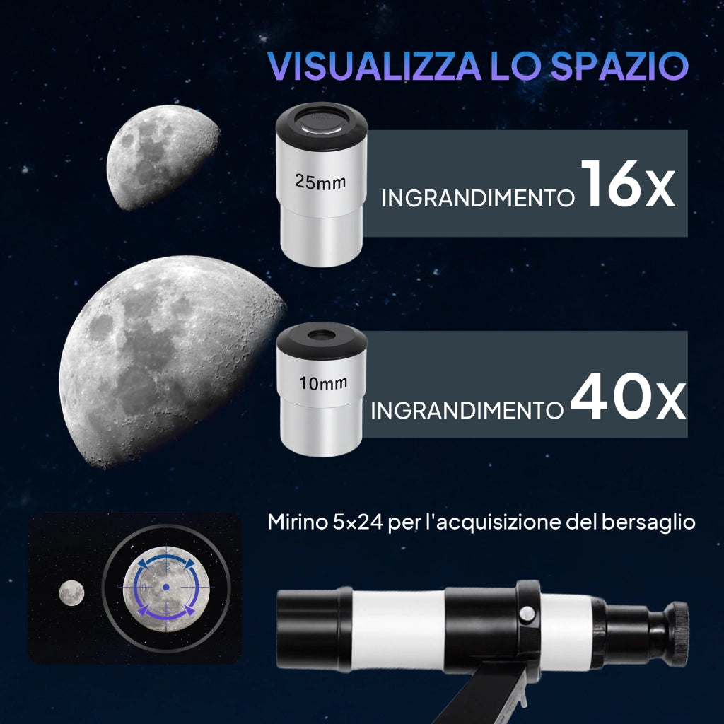 Telescopio Astronomico ¨C Xylo ¨C 80mm con Montatura AZ, 2 Oculari e Adattatore Smartphone, Bianco e Nero