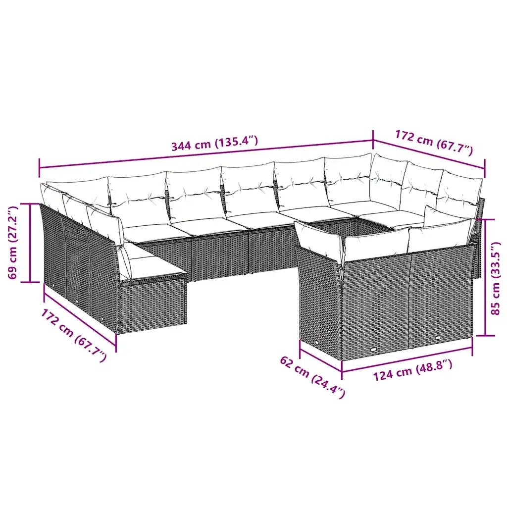 Set Divano Giardino 12 pz con Cuscini Grigio Chiaro Polyrattan 3250271