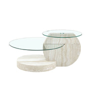 TAVOLINO DA CAFFÈ OVALE 78,5x78,5x24,5 cm GRIGIO CHIARO VETRO E MDF