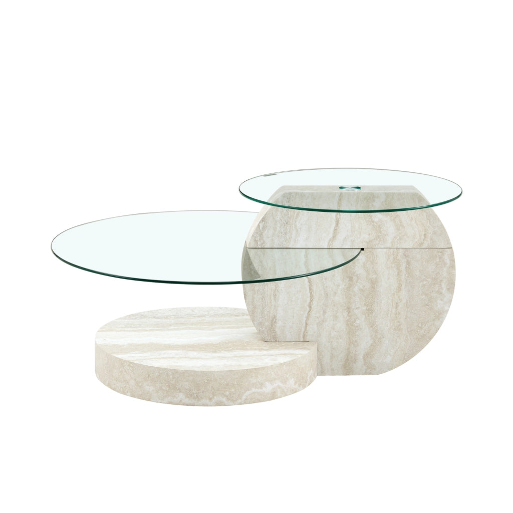 TAVOLINO DA CAFFÈ OVALE 78,5x78,5x24,5 cm GRIGIO CHIARO VETRO E MDF
