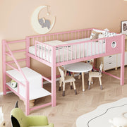 Letto basso per bambini rosa 90 x 200 cm; struttura metallica robusta; scala con riposticulo; per bambini e adolescenti