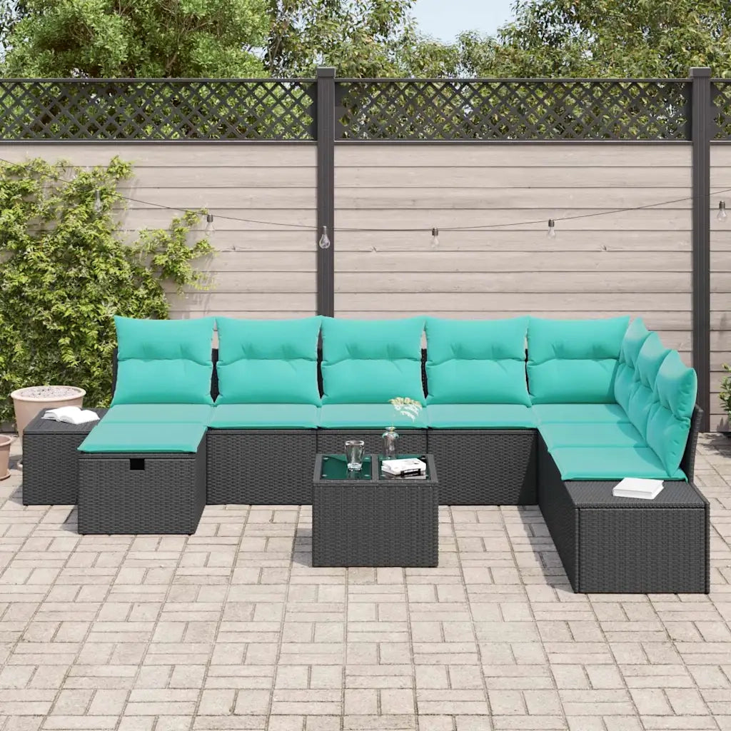Set Divano da Giardino 9 pz Nero polyrattan 3360777