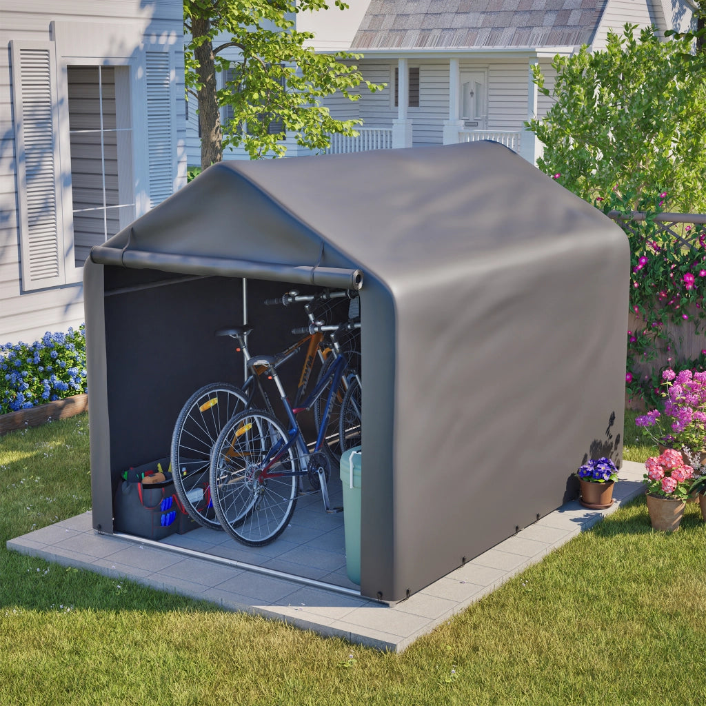 Garage per biciclette 160x220x165 cm con porta a rulli struttura impermeabile in PE ideale per riporre biciclette e attrezzi da giardino patio e esterni