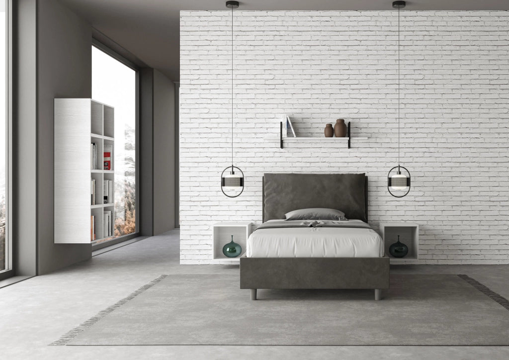 BS COM Letto una piazza e mezza contenitore imbottito 110x200 microfibra grigio