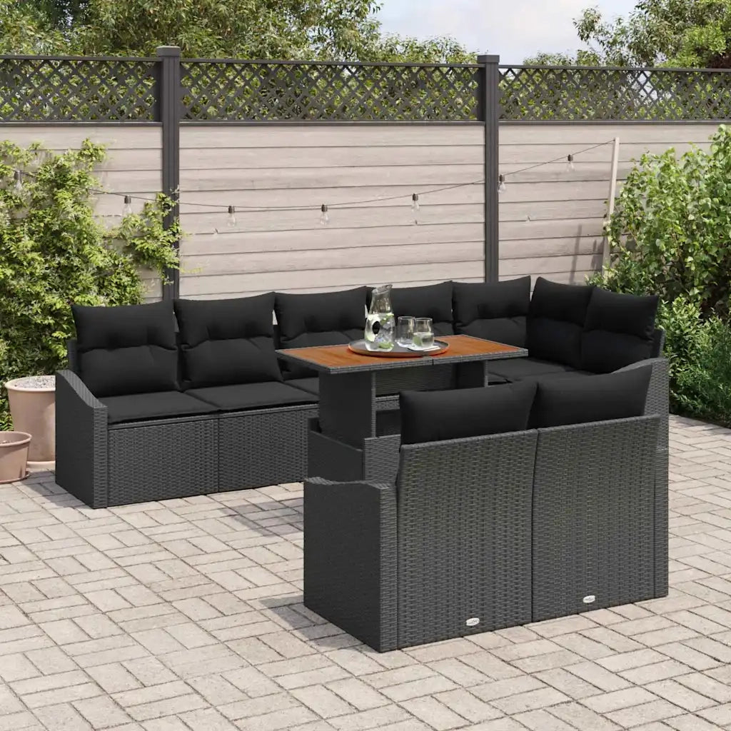 Set Divano da Giardino con archiviazione 9 pcs Nero Poly Rattan