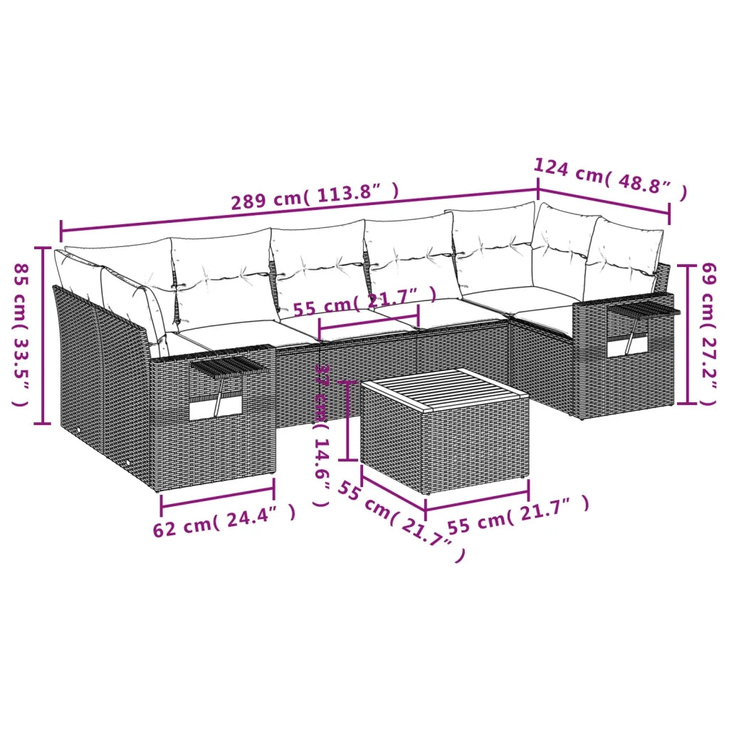 Set Divani da Giardino con Cuscini 8 pz Nero in Polyrattan 3224473