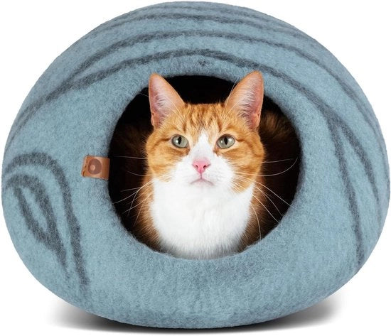 Letto per gatti artigianale realizzato con 100% lana di merino per gatti e gattini (tonalità scure, grande grigio marmo)