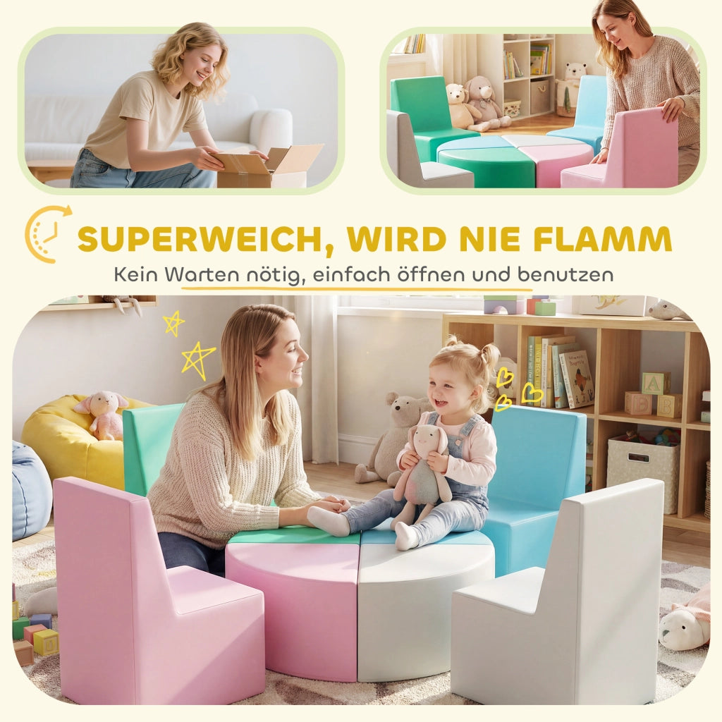 Set Blocchi Morbidi 8 Pezzi con Tavolo e Sedia ¨C Xylo ¨C Schiuma PU Multicolore per Bambini