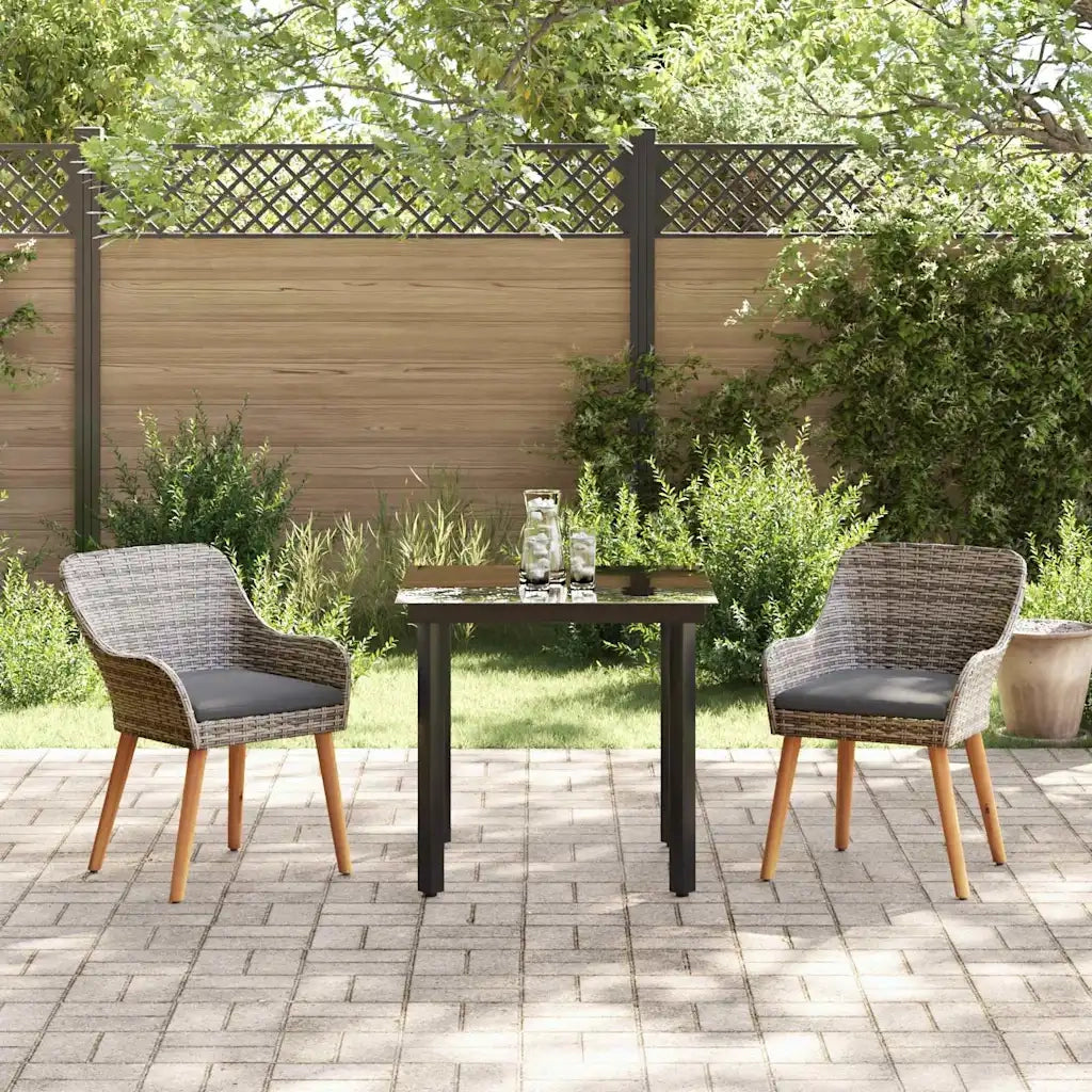 Set da Pranzo per Giardino con cuscino 3 pcs Grigio polyrattan