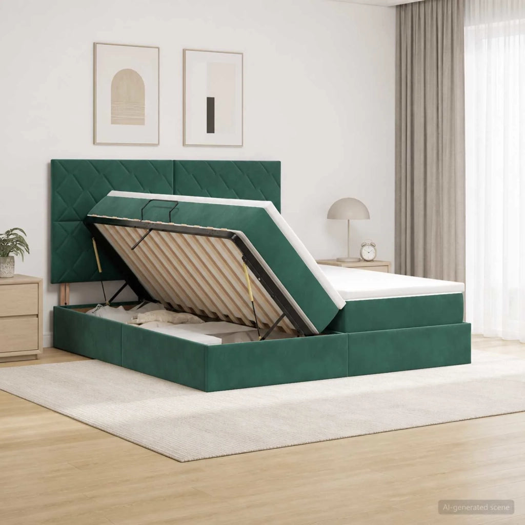 Letto con contenitore LED e materasso Verde Scuro 200 x 200 cm 3460287